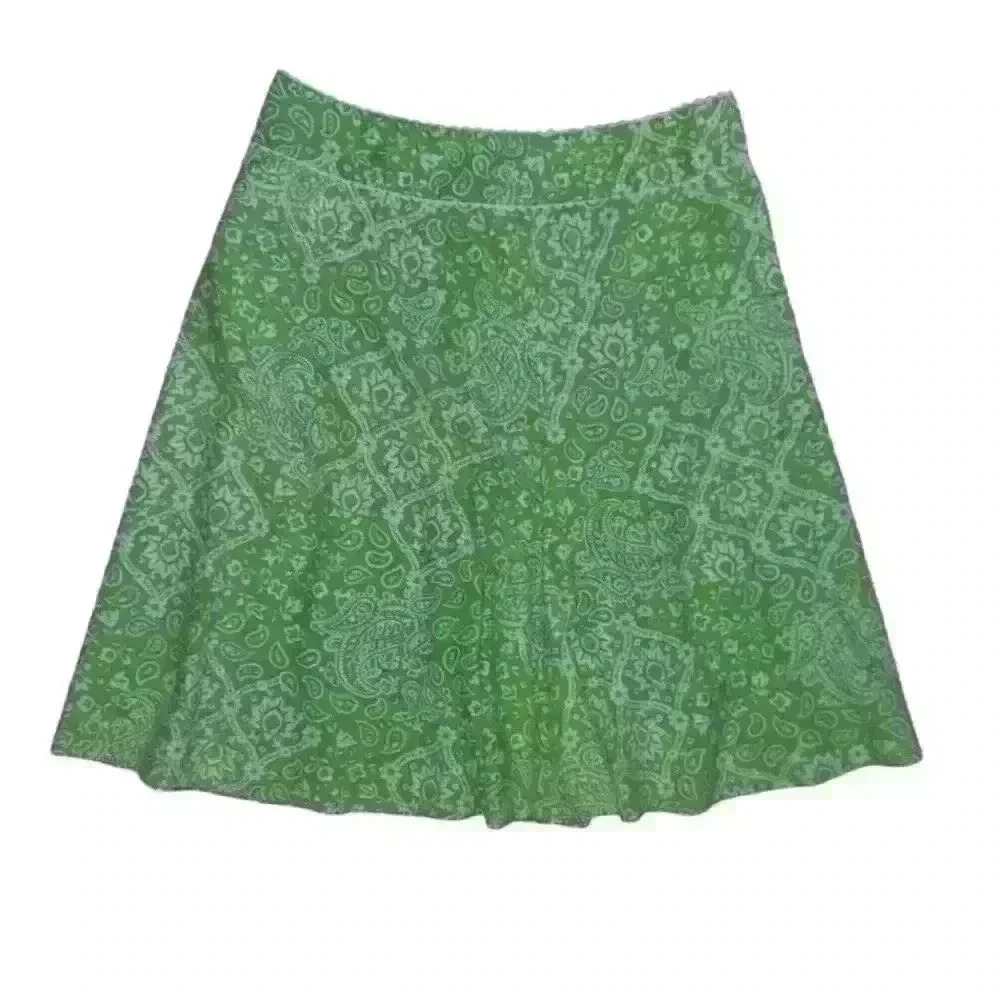 Linen Blend Bandana Print Midi Skirt